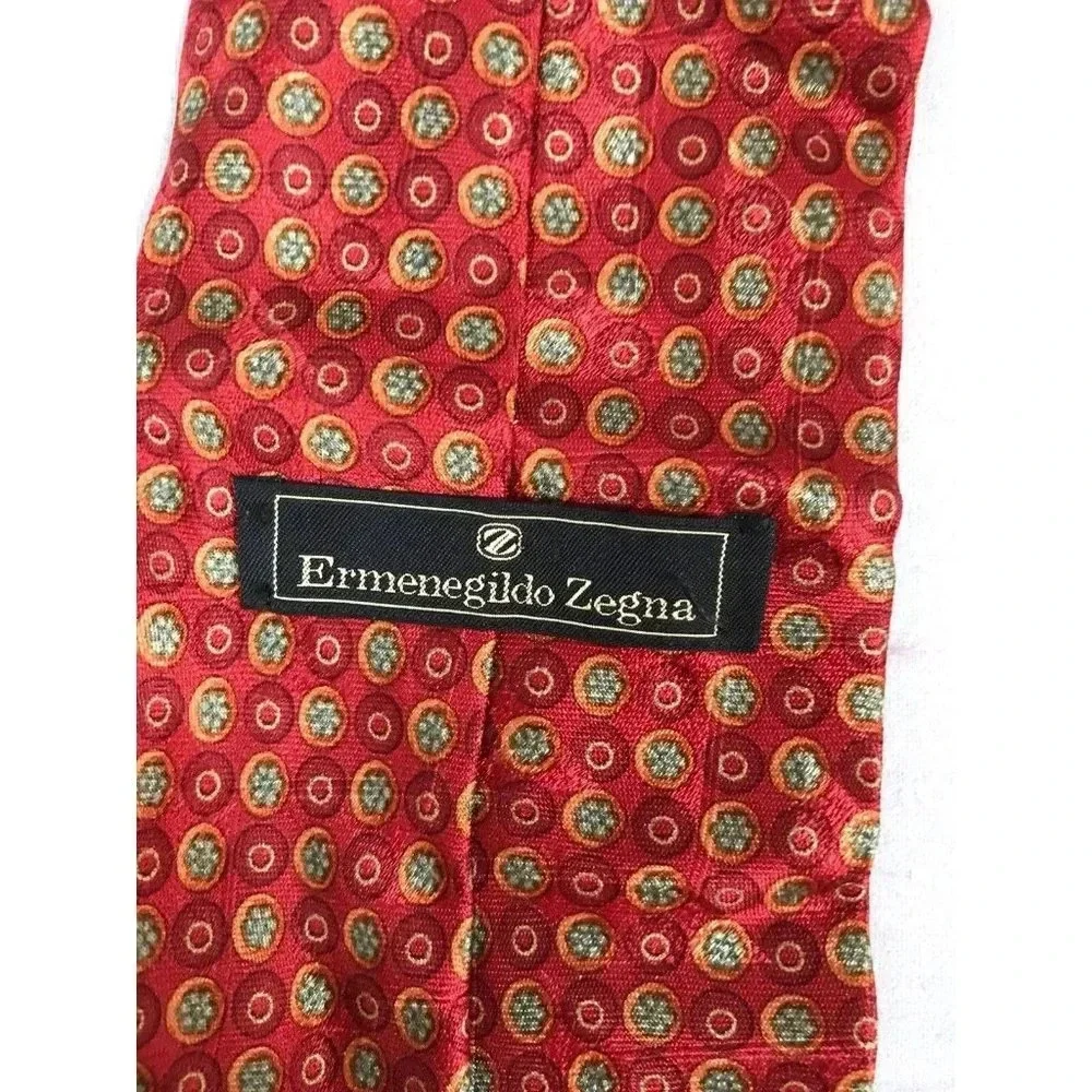 Ermenegildo Zegna Red Floral Polka Dot Geometric 100% Silk Classic Neck Tie